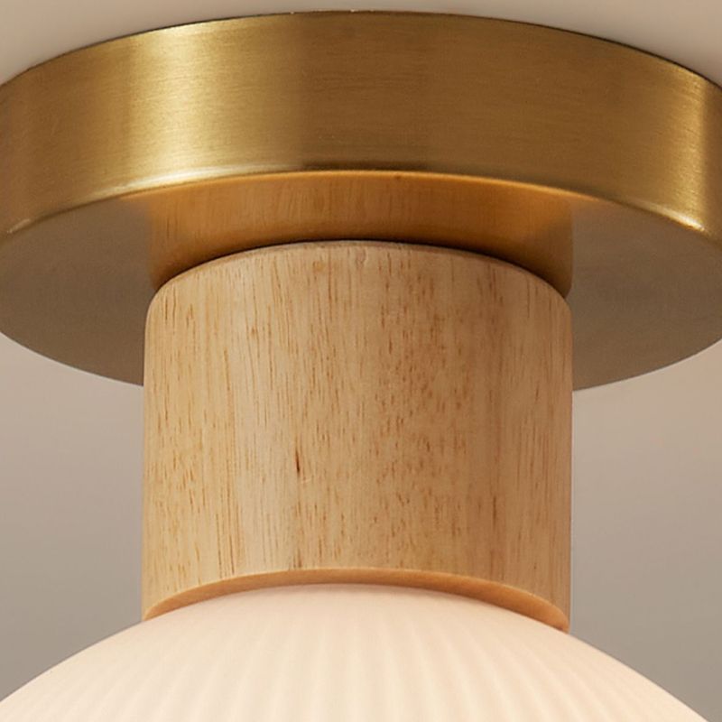 Modern Ceiling Light Wooden Flush Mount Ceiling Light Fixture with Glass Shade