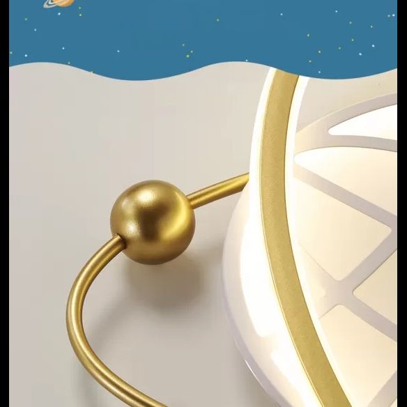 Childrens Orbit Flush Mount Ceiling Light Metal Bedroom LED Flush Light with Rocket Detail