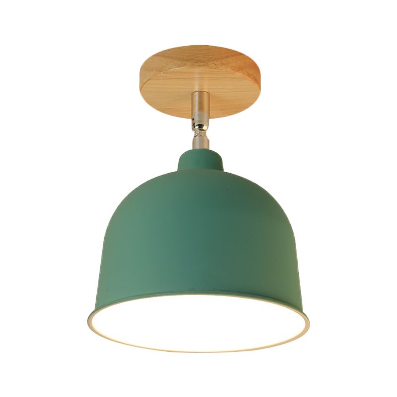 Lámpara de techo semiempotrada de 1 bombilla, color amarillo/verde, moderna lámpara de cúpula metálica montada en el techo para dormitorio