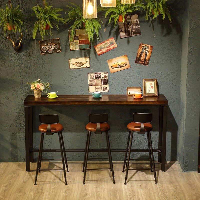 Pine Wood Top Bar Table Industrial Bar Dining Table with Black Trestle Base