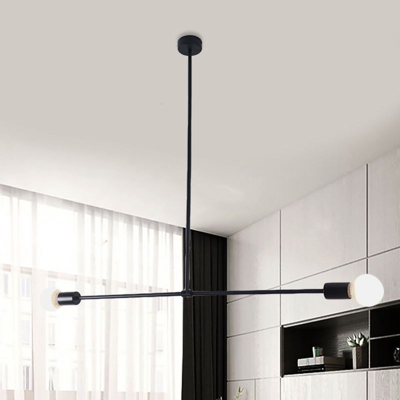 31.5 "/39" W blootgestelde kroonluchter lamp moderne stijl metaal 2 kop binnenhangende verlichting in zwart/goud