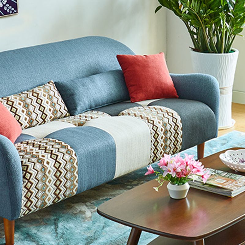 Contemporary Flared Arm Sofa Fabric Tight Back Seating for Apartment