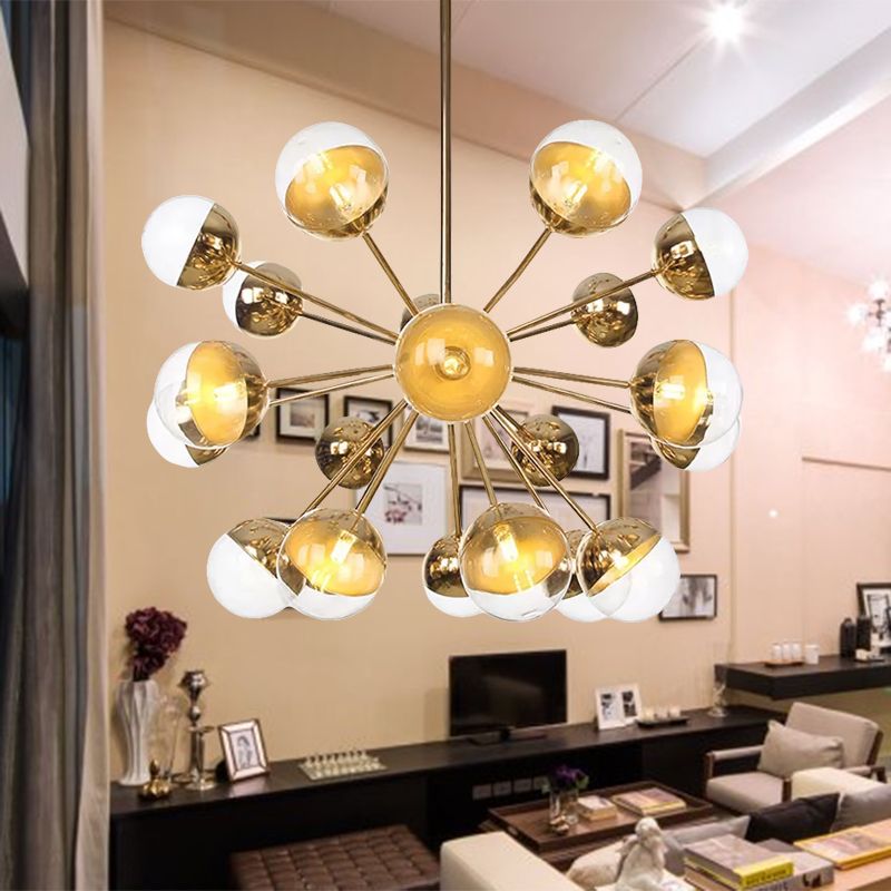 Semi-encastré Globe pour salle à manger, verre blanc/transparent/gris fumée, 9/12/15 lumières, luminaire semi-encastré contemporain en cuivre/chrome/or