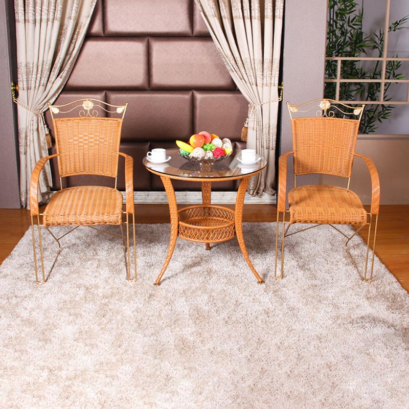 Mid-century Modern Style Wooden Armrest Woven Back Metal Arm Chair