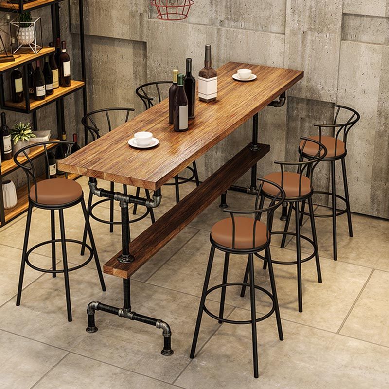 Rectangle Bar Dining Table Contemporary Bar Table with Black Trestle Base
