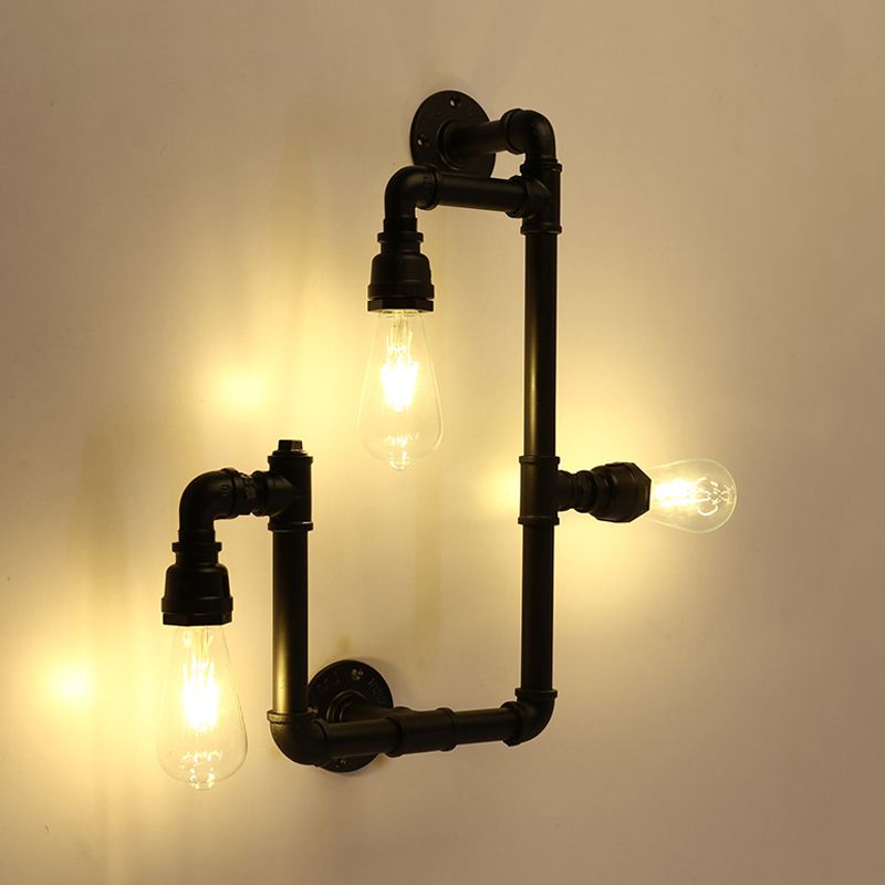Industrial Twisted Pipe Wall Sconce 3 Heads Iron Wall Mounted Light Fixture in Black for Restaurant