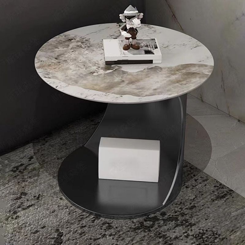 Contemporary Round Stone End Table Steel Abstract Side Table