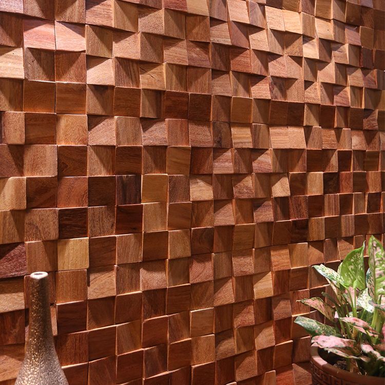 Brown Wood Wall Panel Indoor Mosaic Modern Glue Down Wall Panel