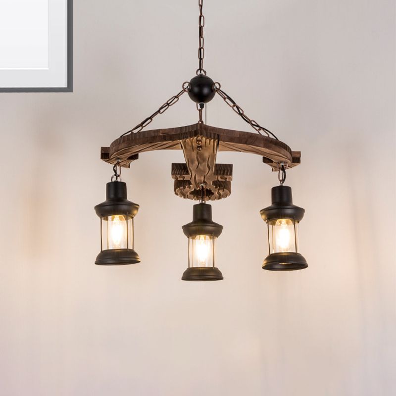 Mélanger Brown Anchor Chandelier Light Loft Style 3 LICTES BOIS ET MÉTAL PLAFICATION AVEC LANTER