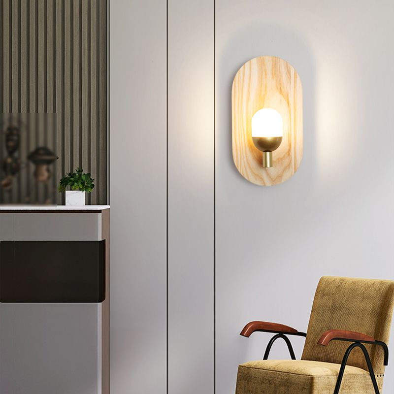 Modern Simple Wooden Wall Light Ellipse Shape Wall Lamp for Living Room