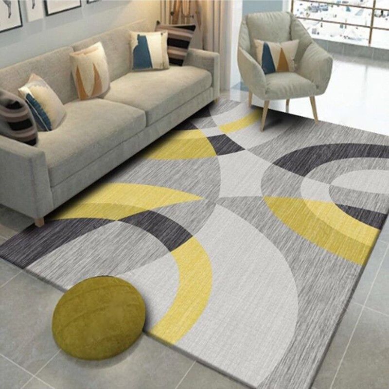Mehrfarbiger nordischer Innenteppich, Synthetik, Farbblock, abstrakter geometrischer Teppich, rutschfest, waschbar, haustierfreundlicher Teppich für Zuhause