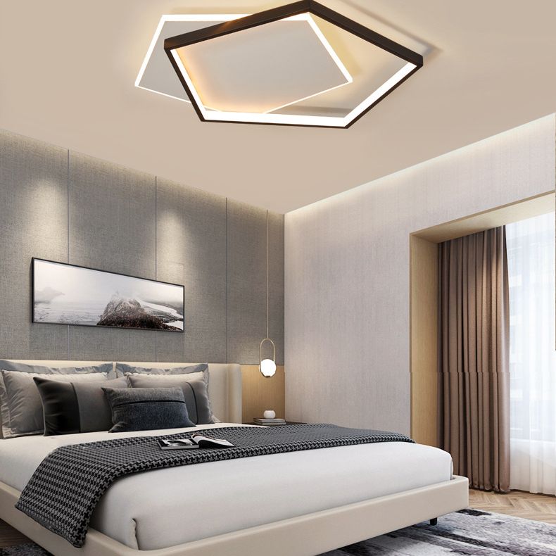 Black and White LED Flush Mount in Modern Concise Style Aluminium Pentagon Ceiling Light with Acrylic Shade