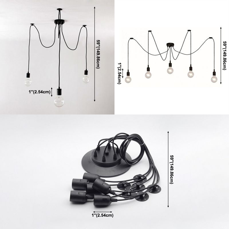 Industrielle schwarze Spinne hängend hängendes Licht, Metallheizlicht mit langem Seil für Innenräume