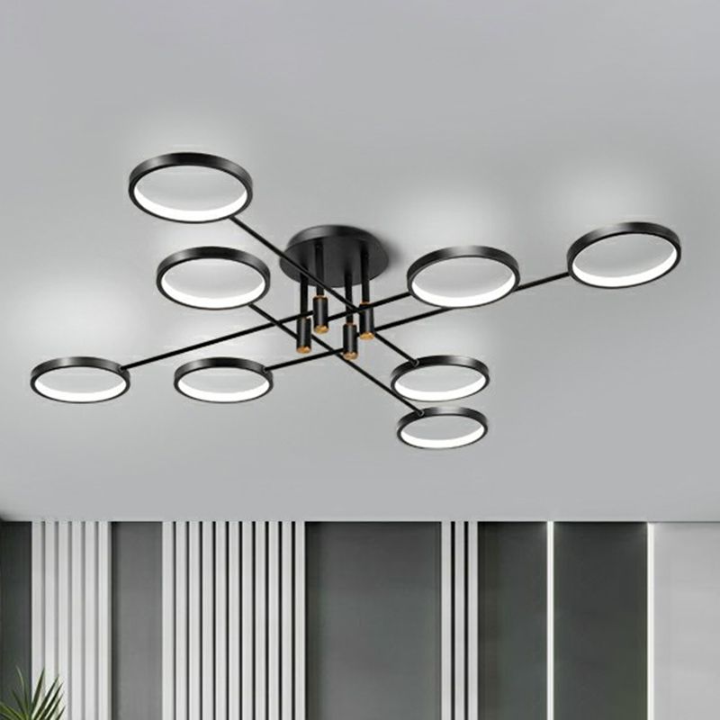 Simplicity Circles LED Ceiling Lamp Metal Living Room Semi Flush Mount Light Fixture