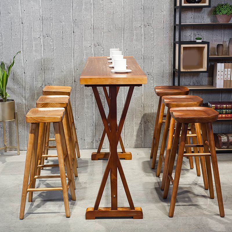 Modern Style Bistro Bar Table Rectangle Solid Wood Bar Table for Dining Room