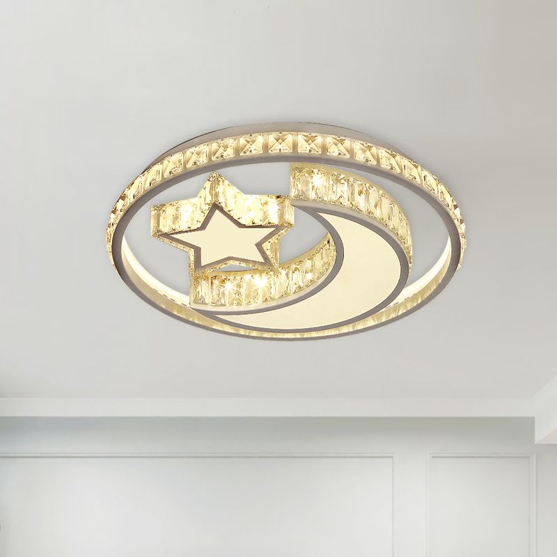 Cristal Lune et Étoile Plafonnier Modernisme Chambre LED Lampe Encastrée en Blanc