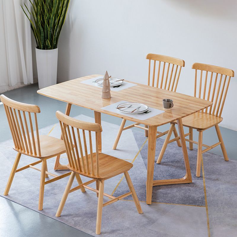 Contemporary Rectangle Dining Table Rubberwood Solid Wood Table with Double Pedestal