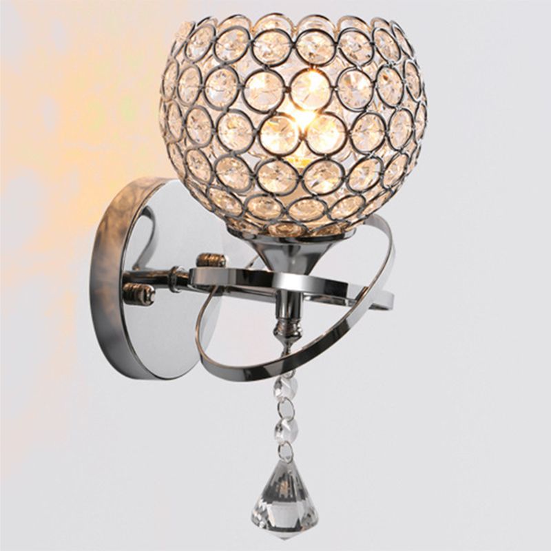 Chrome Finish Globe Wall Light Modernism 1 Head Crystal Wall Sconce Light for Foyer