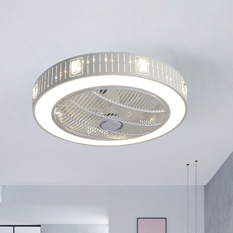 23 "W rund Acrylhänge Lüfter Licht Modernismus LED White Semi Flush mit Kristall -Deco, 3 Klingen
