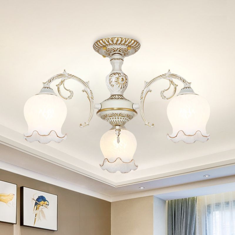 Blume Wohnzimmer semi Flush Rustikale Weiss Glas 3/5/6 Bulben Beige Flush Mount Light Halterung