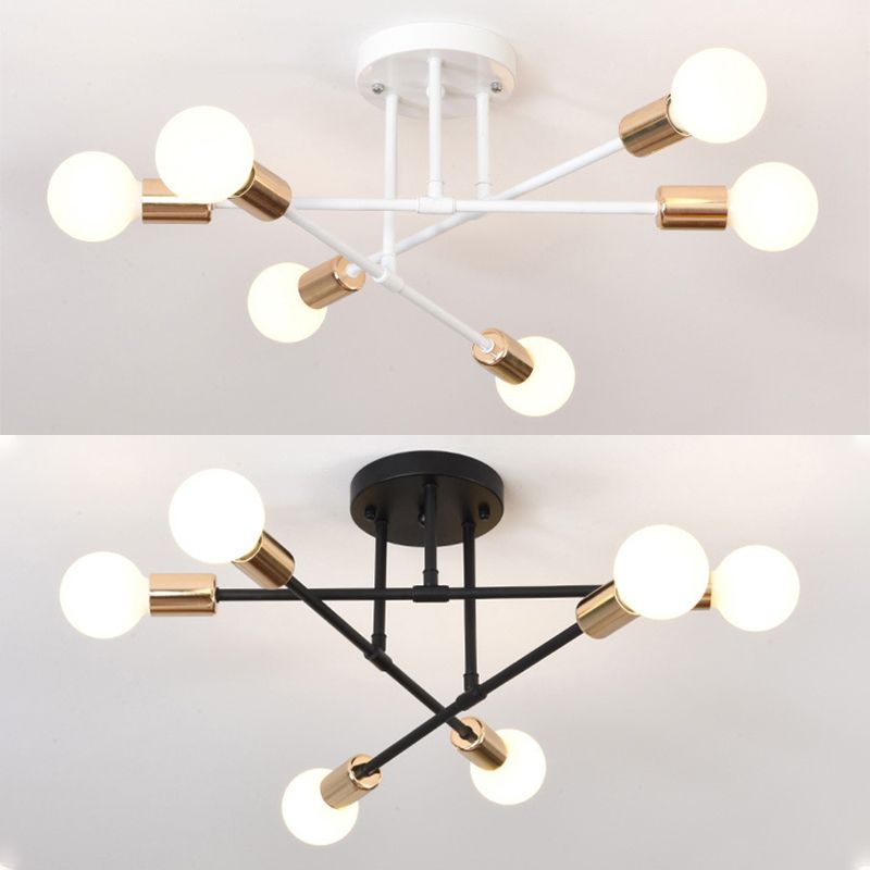 6-Light Semi Flush Ceiling Light in Industrial Vintage Style Sputnik Metal Flush Mount