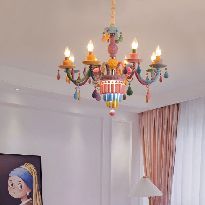 Candle Shape Chandelier Modern Macaroon Stainless Steel Down Lighting Pendant for Bedroom