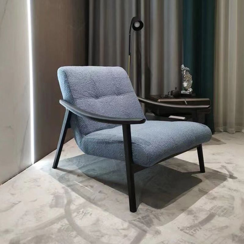 Solid Color Wooden Lounge Chair Genuine Leather Bedroom Side Chair