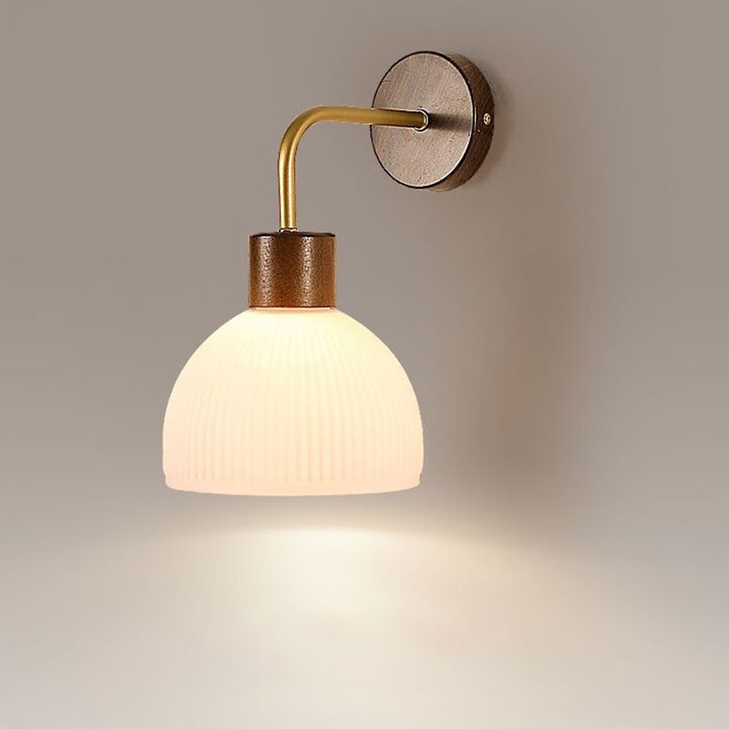 1-Light Wall Lamp Modern Wooden Wall Mount Lamp with Glass Shade for Living Room