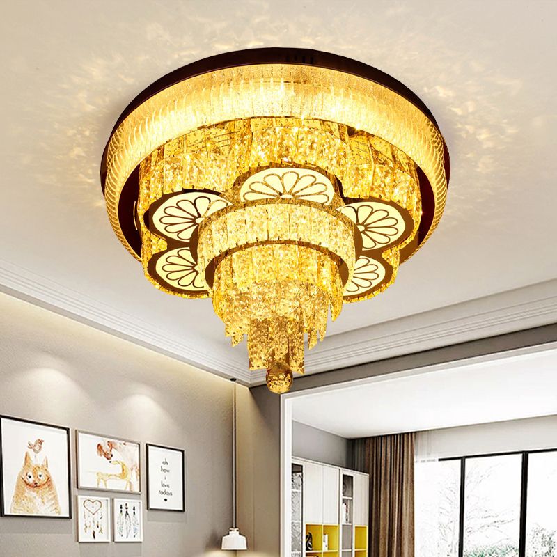 Minimale Blume Flush Leuchte LED abgeschrägte Kristall Deckenleuchte in Gold mit abgestuftem Design