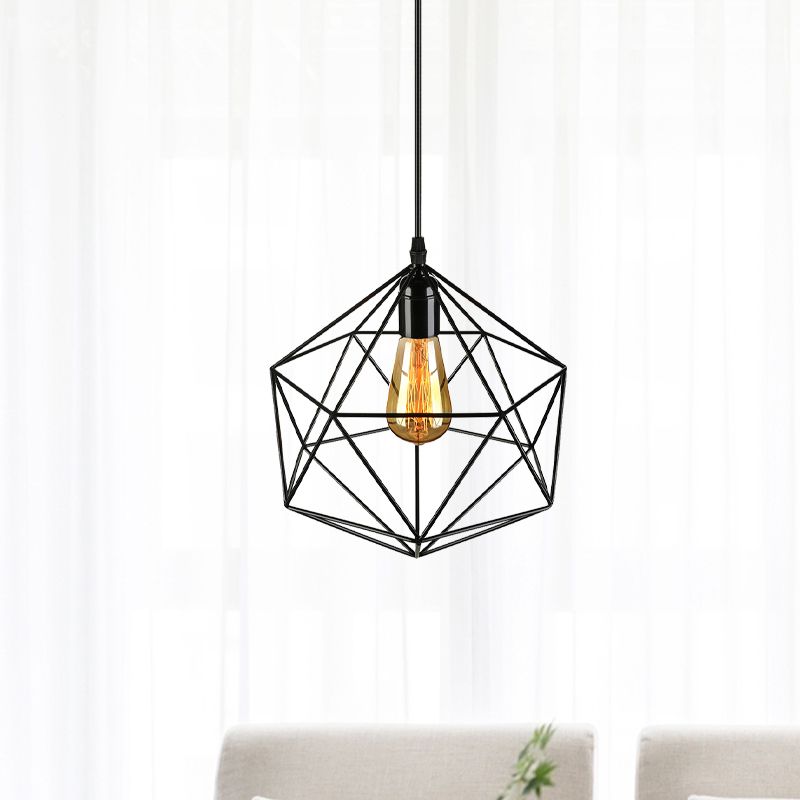 Geometric Metal Pendant Light Industrial 1 Light Living Room Hanging Light in Black/White, 7"/8.5"/11" W