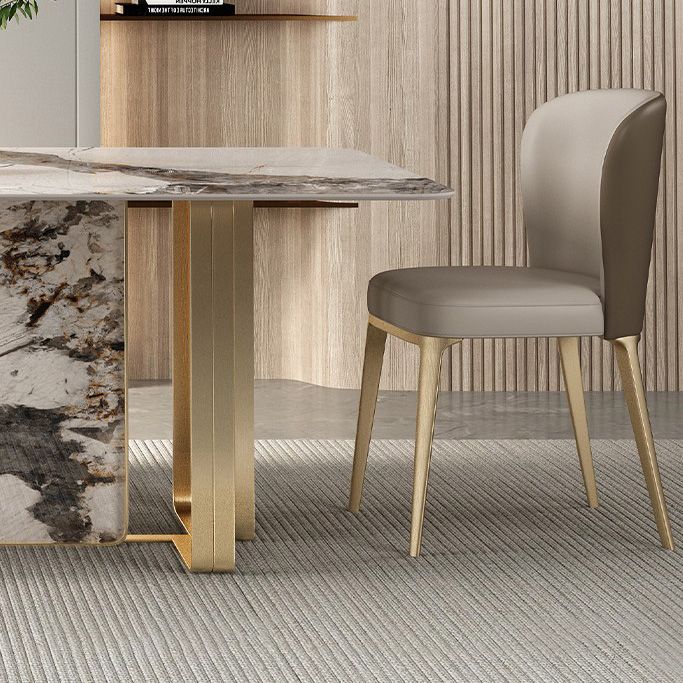 Luxury Style Sintered Stone Dining Table Double Pedestal Base Rectangle Table