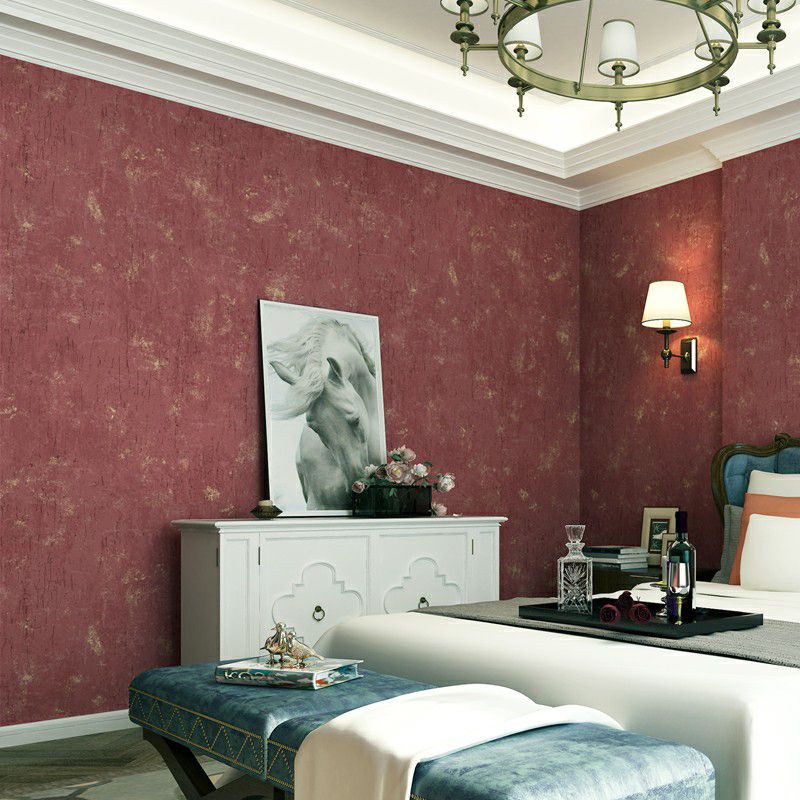 Red Cement Effect Wallpaper Roll Moisture Resistant Industrial Bedroom Wall Decor