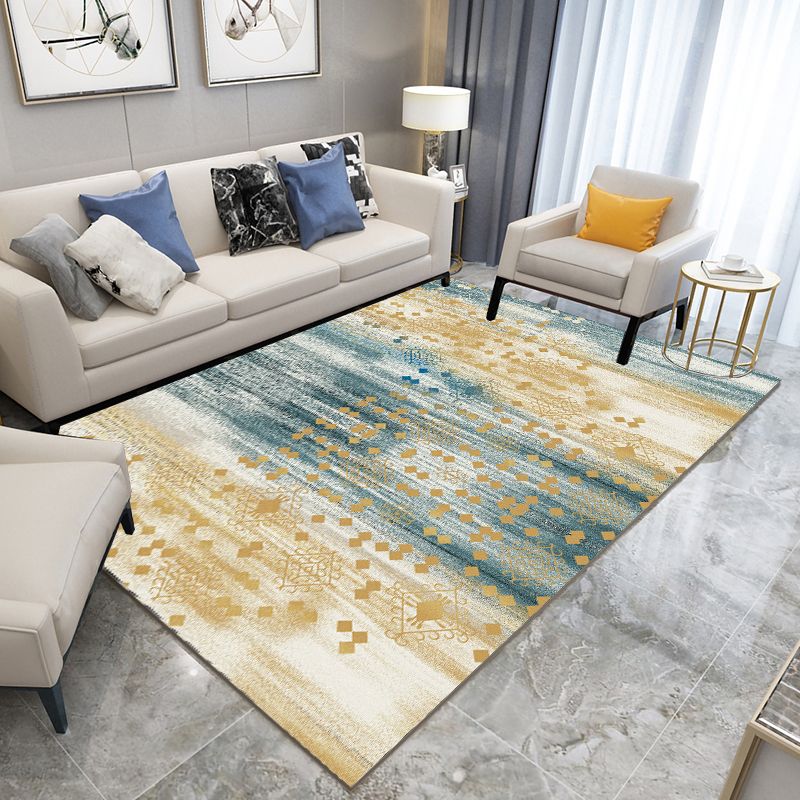 Yellow Modern Area Carpet Abstract Pattern Polyester Area Rug Stain Resistant Rug for Living Room