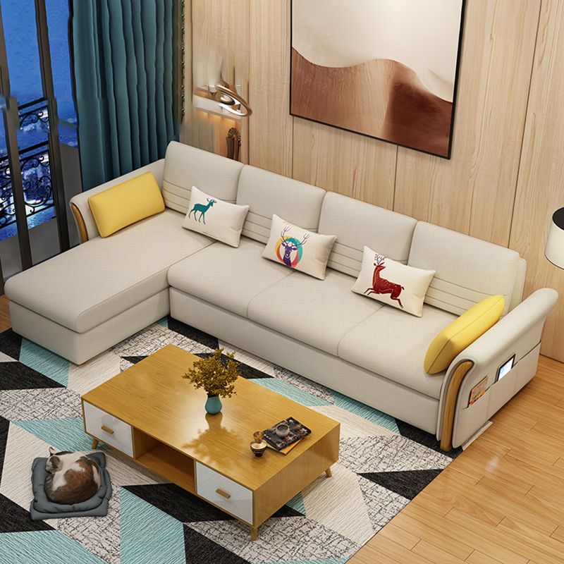 Cotton Blend and Faux Leather Convertible Sectionals Sofas with Storage in Yellow