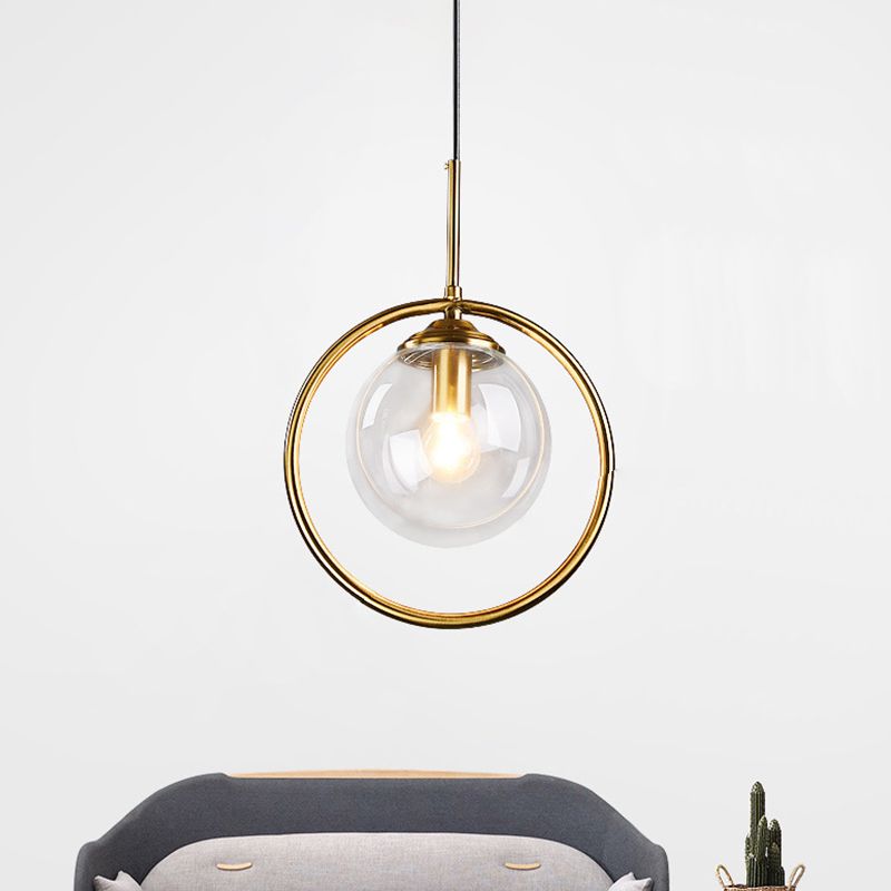 Gold Globe Anhängerlampe Postmodern 1 Kopf Rauch grau/klares Glas Hanging Light Kit für Schlafzimmer