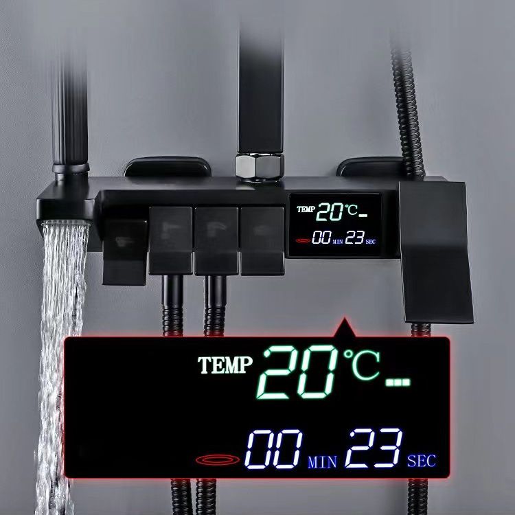 Square Metal Shower System Volume Control Dual Shower Head Shower Faucet with Shower Arm