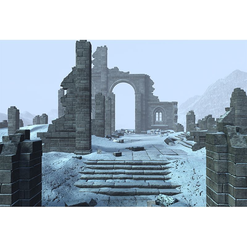 Dilapidated House Mural Decal Cadet Blue Contemporary Wall Covering for Living Room