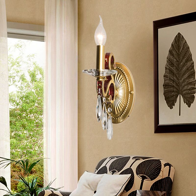 1 Light Metal Wall Lamp Country Style Gold Cone Bedroom Sconce Light Fixture with/without Shade
