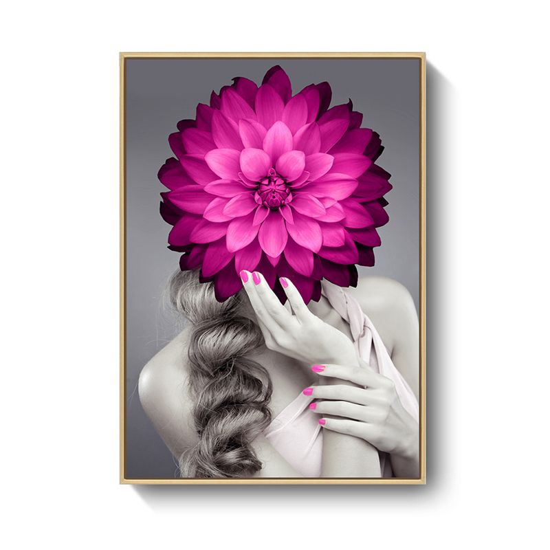 Stylish Woman Wearing Mask Canvas for Girls Bedroom, Light Color, Textured Surface