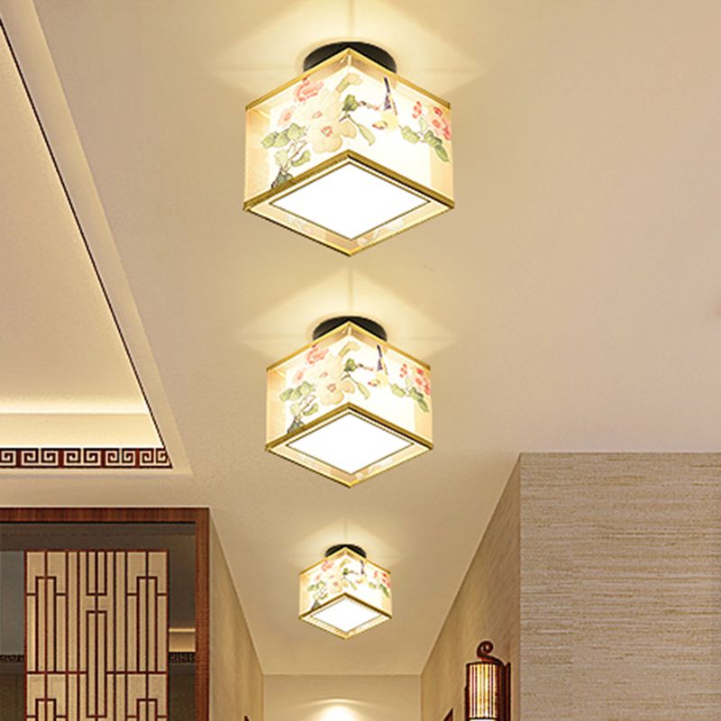 Plafonnier encastré de 8 pouces de large, plafonnier de style asiatique avec abat-jour en tissu pour le salon