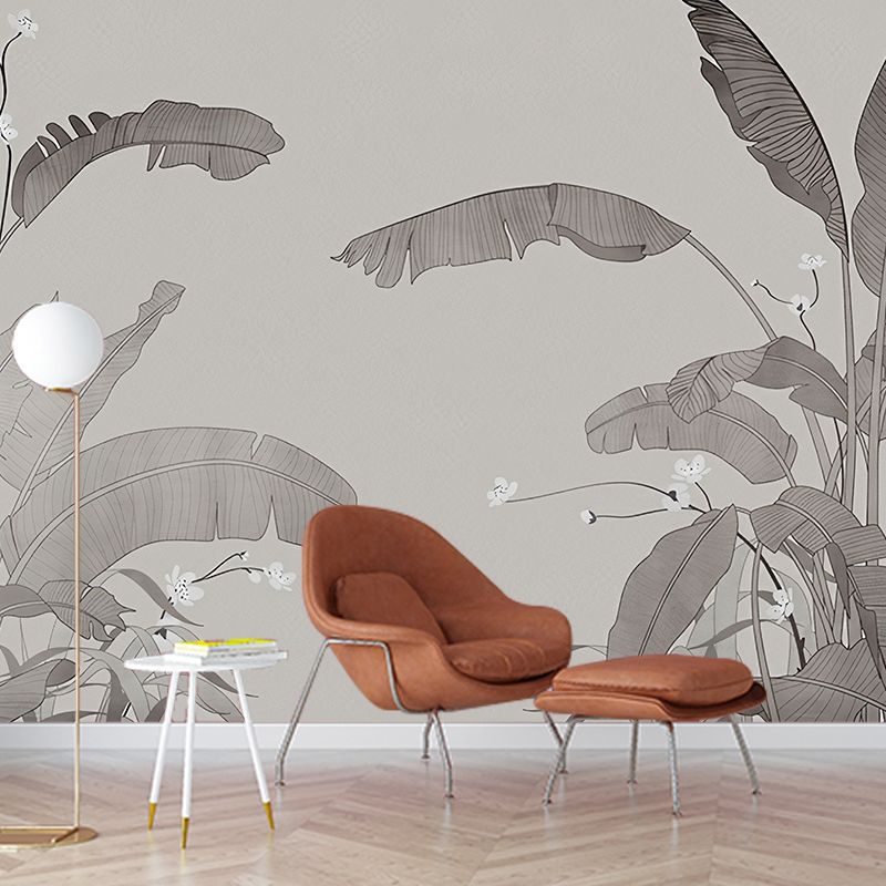 Tropica Plant Banana Tree Murals Grey Moisture-Resistant Wall Decor for Living Room