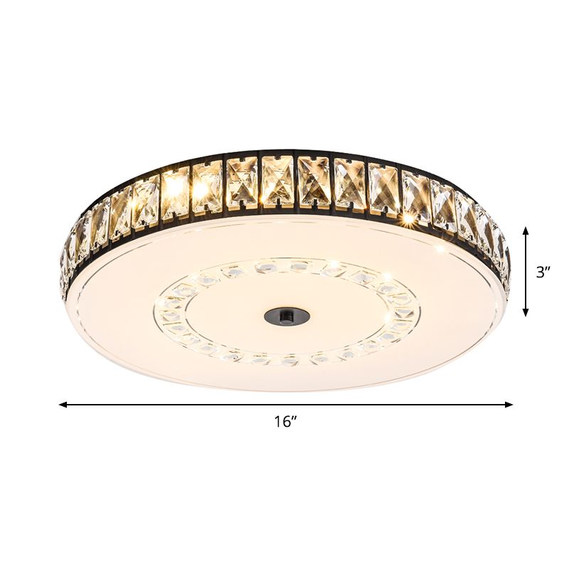Square/Round Rectangle-Cut Crystal Flush Light Simple LED Black Flush Mount Ceiling Lamp Fixture