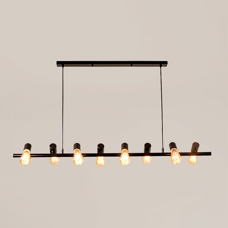 Metal Linear Pendant Lighting Industrial Island Light Fixtures in Black for Restaurant