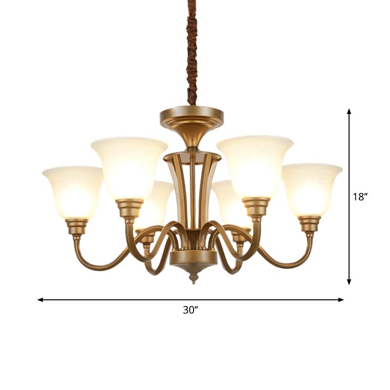 6/8 Lichten Bell Shade Pendant Kroonluchter Traditionele stijl Bruin mat Glazen Pendulum Licht