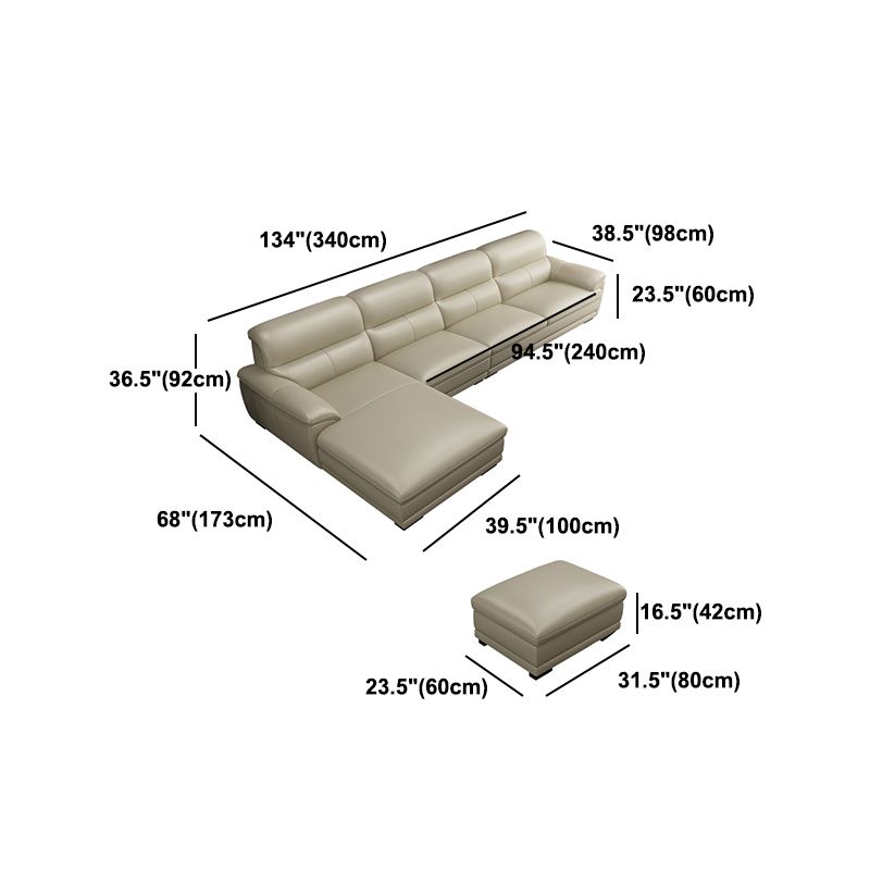 Leather Pillow Top Arm Sectional Sofa 36.22"High Cushion Back Sofa,Beige