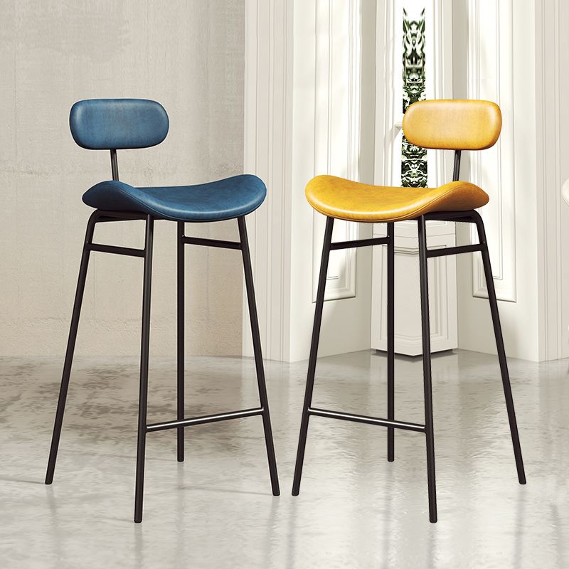 Industrial Armless Bar Stool Faux Leather Bar Chair with Metal Footrest
