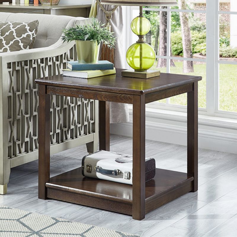 Traditional Wood End Table 4 Legs Sofa Side Table with Shelf for Living Room