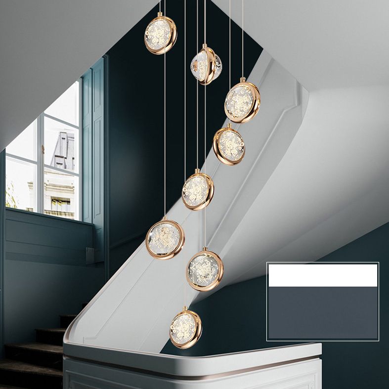 15 Head Modern Nordic Style Pendant Clear Crystal Hanging Ceiling Light for Spiral Stair