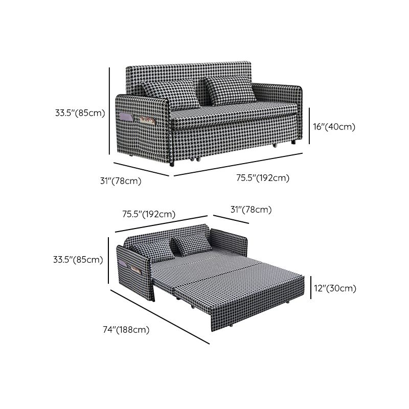 30.70" Wide Linen Convertible Sofa Storage Sleeper Sofa Bed in Black and White
