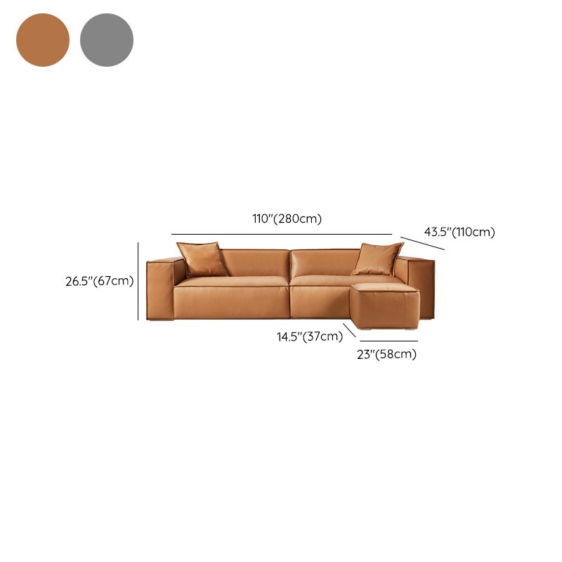 Modern Square Arm Sectionals Sofa, Genuine Leather Sectional Couch